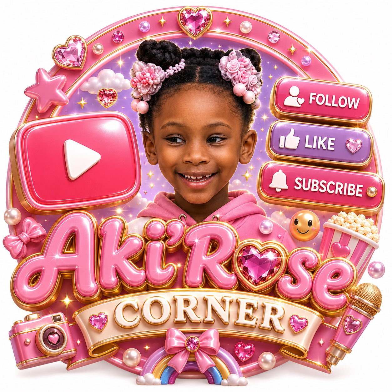 Aki’Rose Corner logo with Follow, Like, and Subscribe